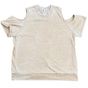 Cold shoulder top in tan